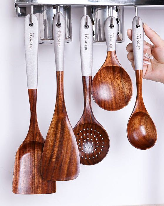 Teak Beaded Handle Kitchenware Wooden Spatula 31.2*7.2cm