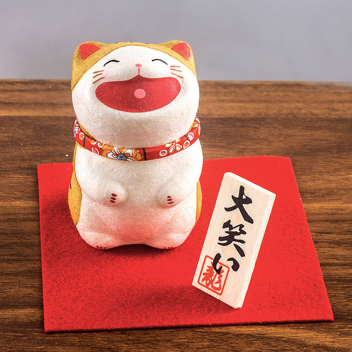 Kyoto paper mâché Washi Laughing Lucky Cat Ornamen Tiger Cat Standing