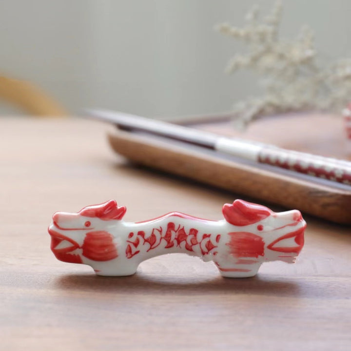 Nippon Chopstick Holder Red and Blue Dragons 2ps