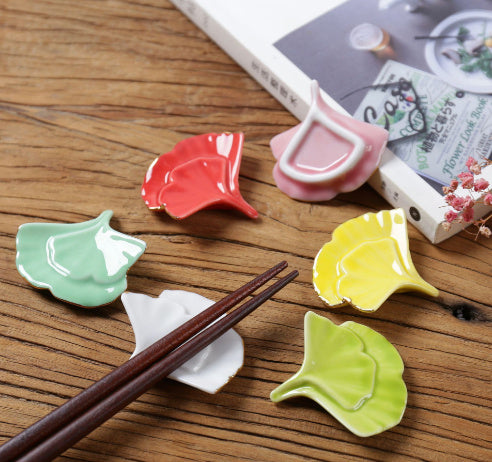 Nippon Chopstick Holder (White Gingko Biloba with Gilde Edge 6ps)