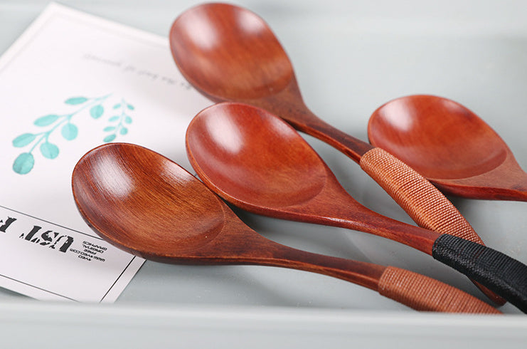 Curved Handle Household Small Spoon (Log Black Thread) 18*4.5cm 10g