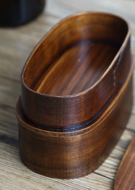 Nippon Oval Brown Wooden Bento Box Double Layers 1000ml