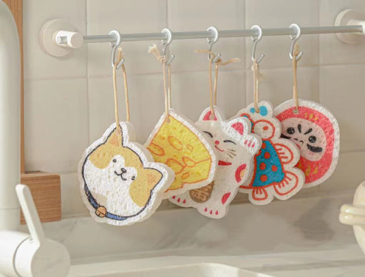 Nippon Wood Pulp Cotton Dish Sponge (Lucky Cat)