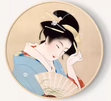Japanese Ukiyo-e Women  Decorative Painting 50*50 cm Light Blue