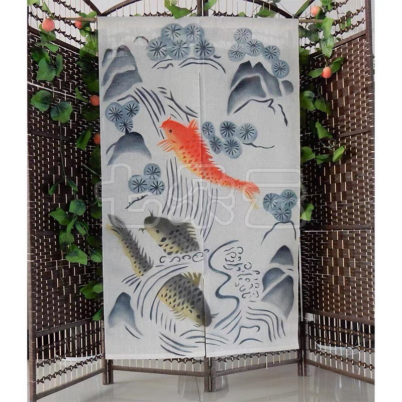 Japanese door half curtains without punching - Fish 85*150cm