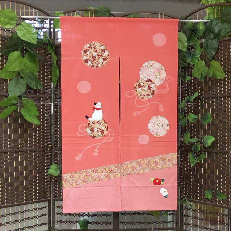 Japanese curtains Cat Flower - Pink