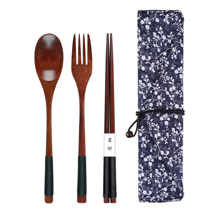 Nippon Wire Wrapped Wooden Spoon Fork Chopsticks Set of 3 Black 22.5cm