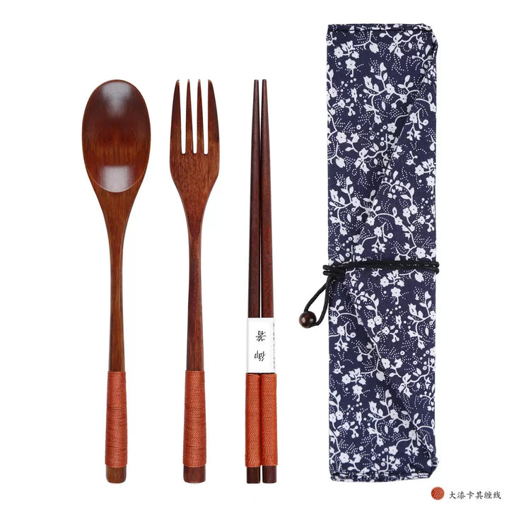 Nippon Wire Wrapped Wooden Spoon Fork Chopsticks Set of 3 Khaki 22.5cm