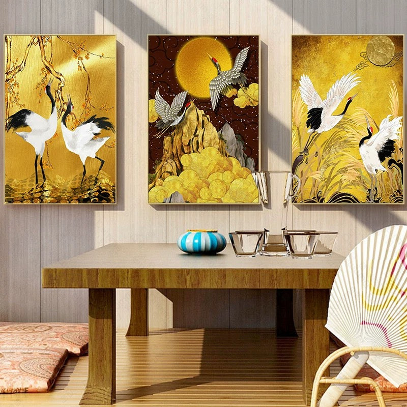 Japanese Famous Wall Art 50*70 cm Crane _Yellow II