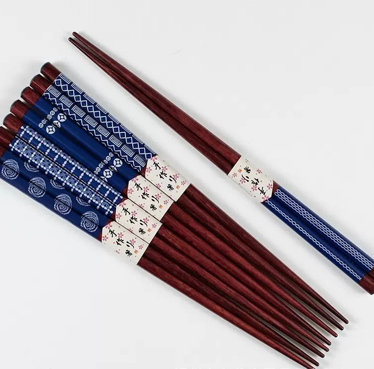 Japanese Wooden Chopsticks Blue Gift Set 5 Pairs