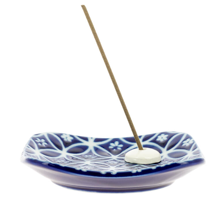 Flat Incense Holder Blue Flower