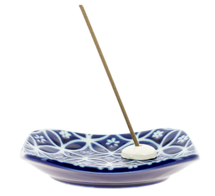 Flat Incense Holder Blue Flower