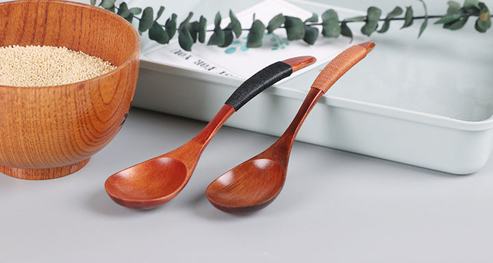 Curved Handle Household Small Spoon (Log Black Thread) 18*4.5cm 10g