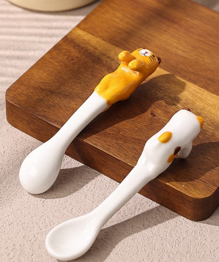 Hangable Ceramic Coffee Spoon Shiro Neko (White Cat No.2 11*2*3cm)
