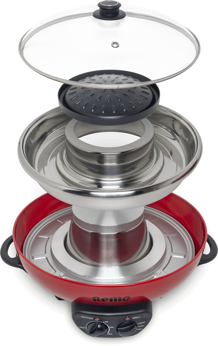 Electric fondue pot with Korean grill plate
